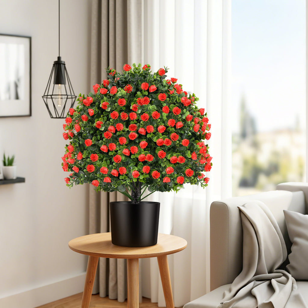 Artificial Rose Topiary Ball Tree - Faux Shrubs with Red Roses, 2 Pack