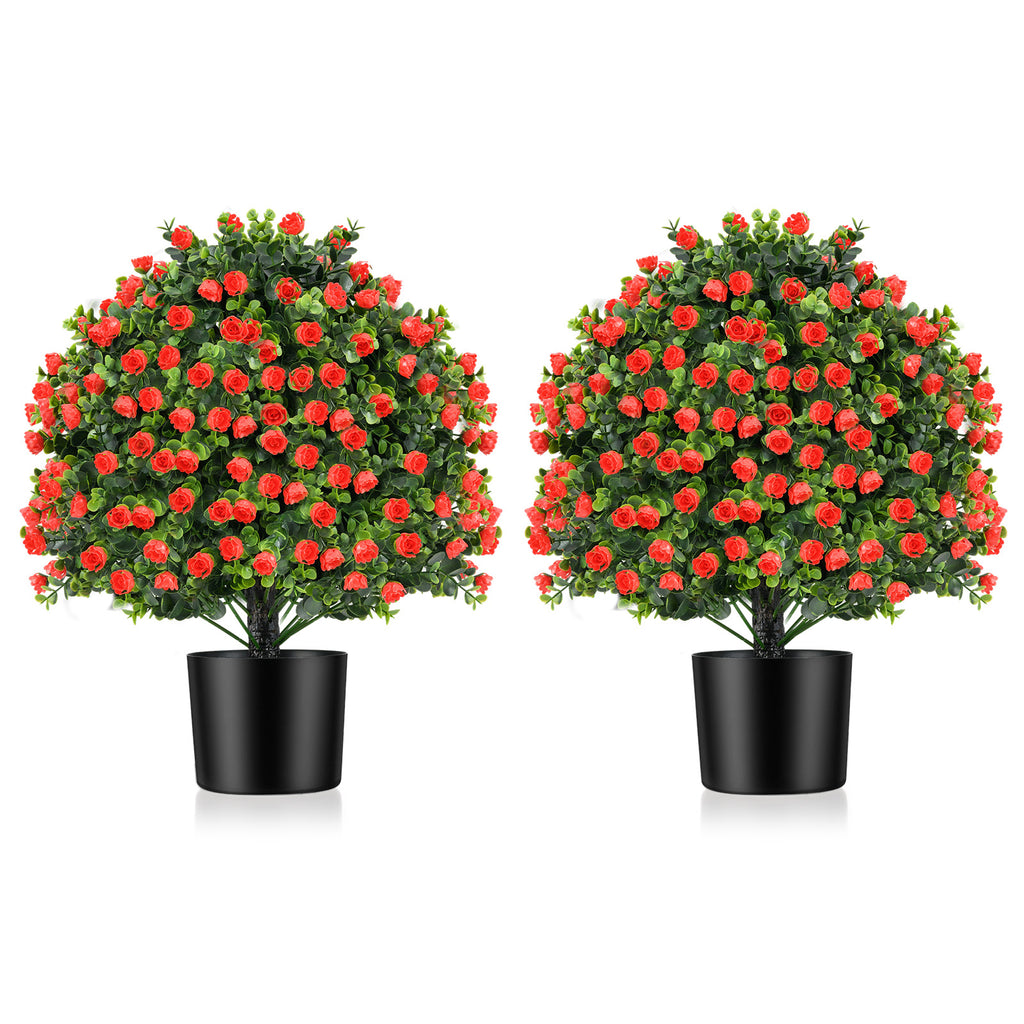 Artificial Rose Topiary Ball Tree - Faux Shrubs with Red Roses, 2 Pack