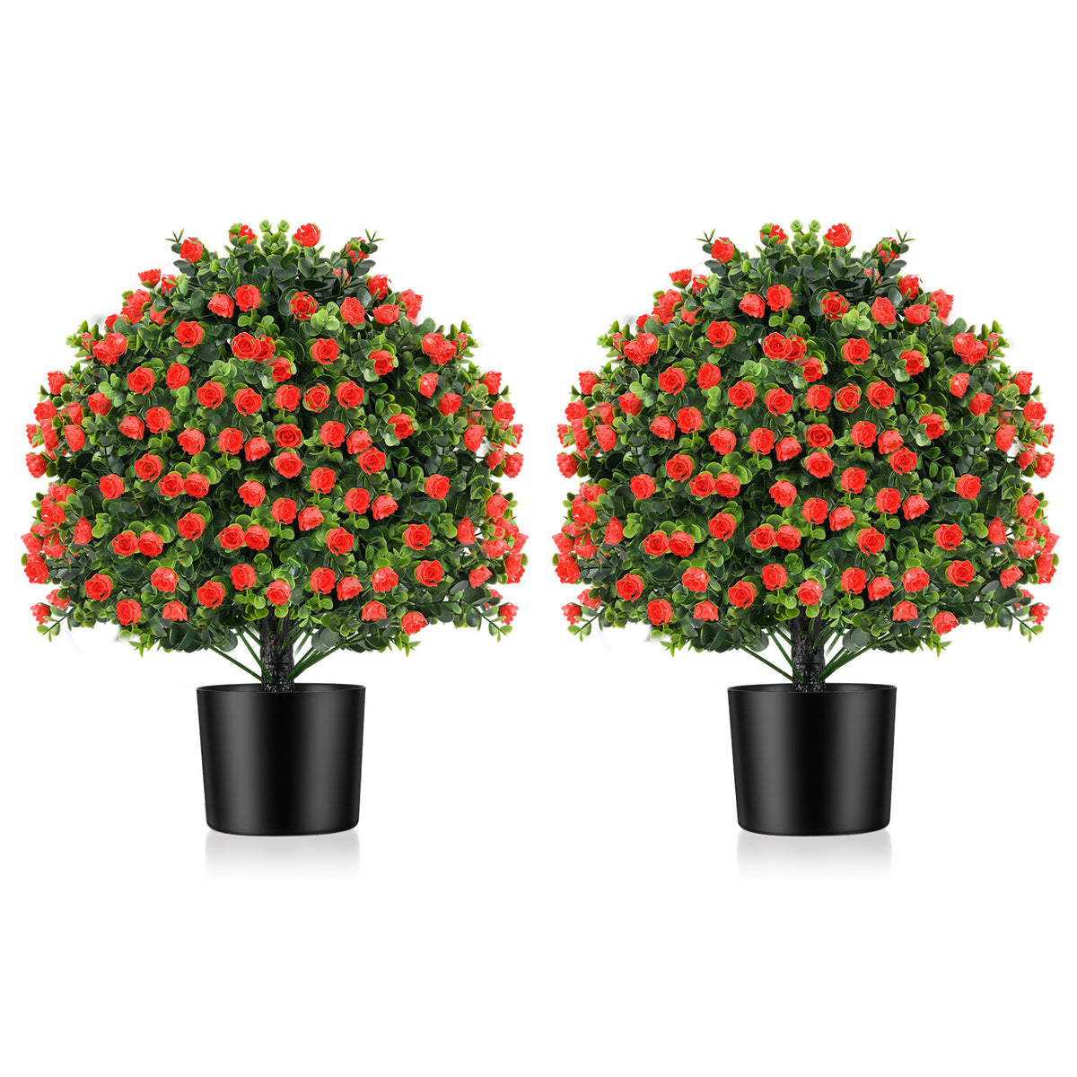 Artificial Rose Topiary Ball Tree - Faux Shrubs with Red Roses, 2 Pack