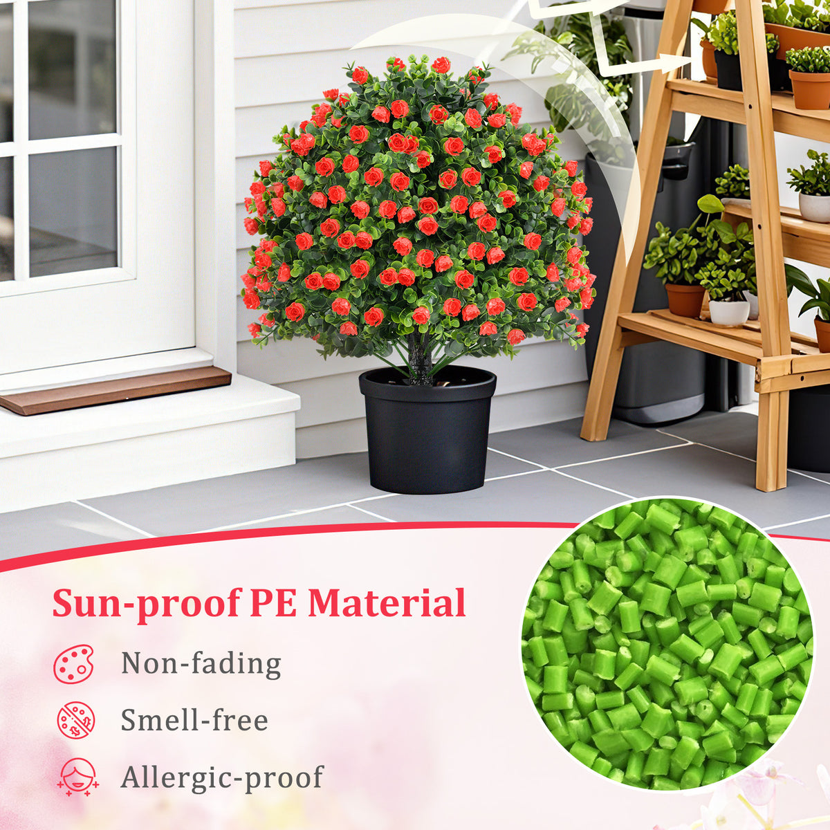 Artificial Rose Topiary Ball Tree - Faux Shrubs with Red Roses, 2 Pack