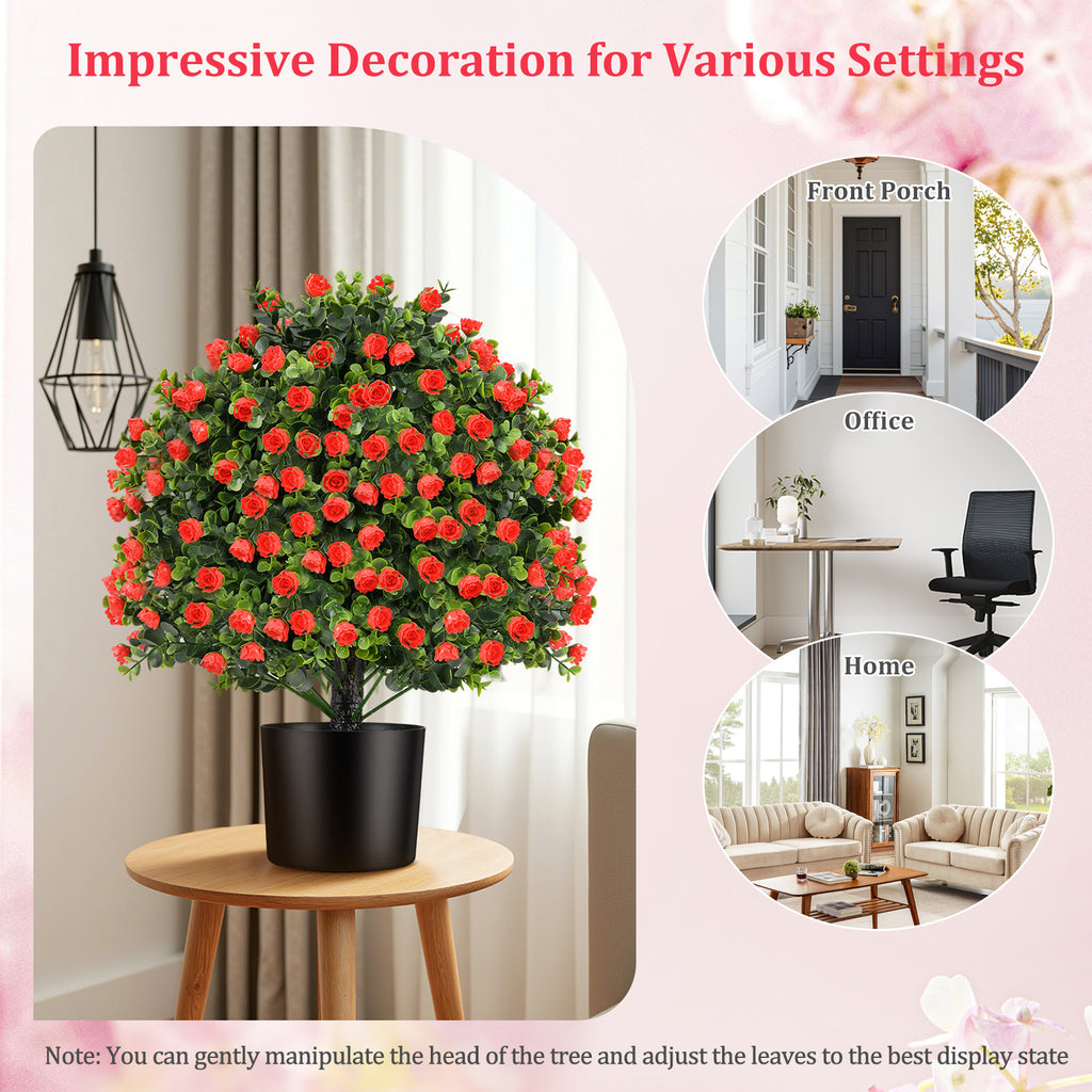 Artificial Rose Topiary Ball Tree - Faux Shrubs with Red Roses, 2 Pack