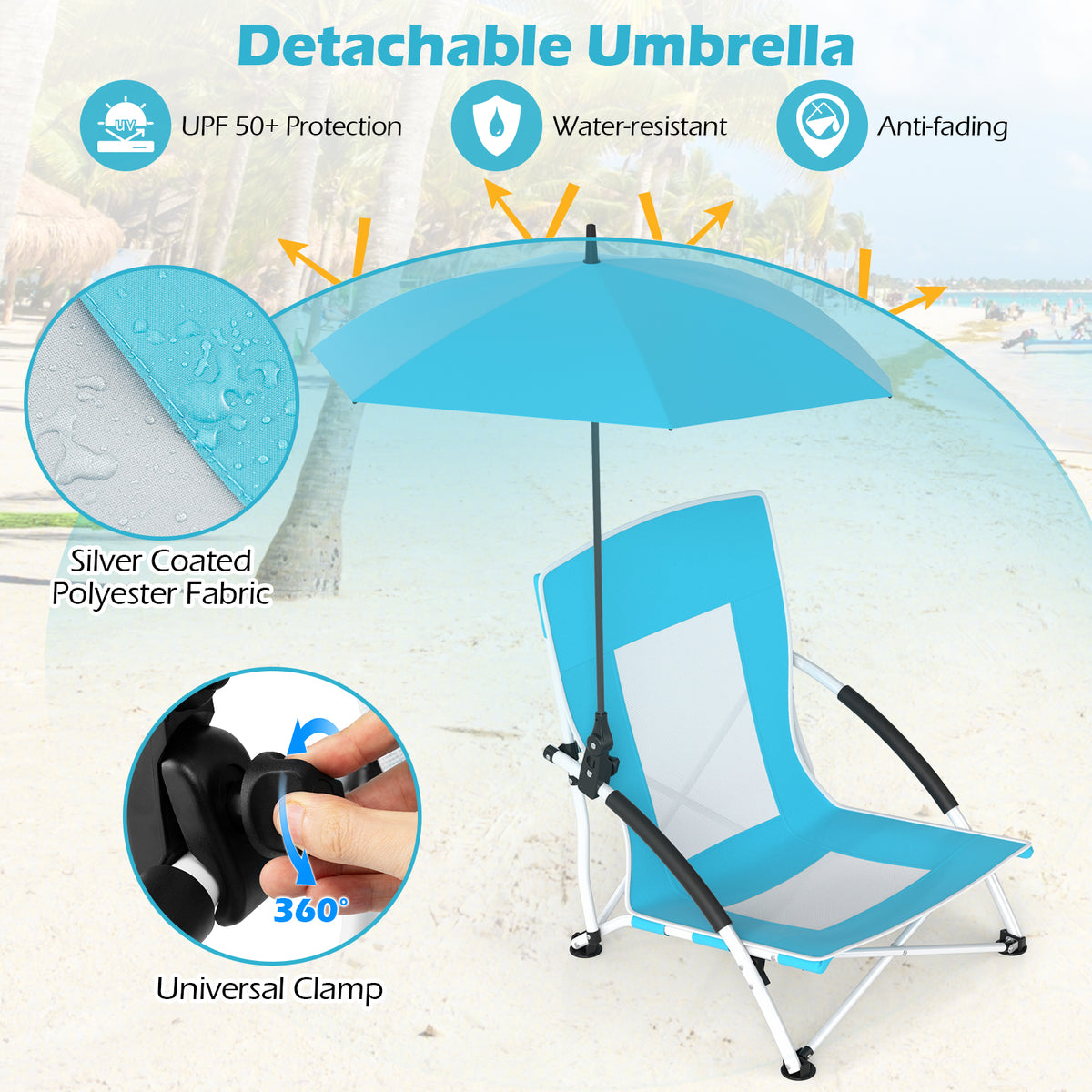 Beach Umbrella Chair with UPF50+ Parasol - Blue