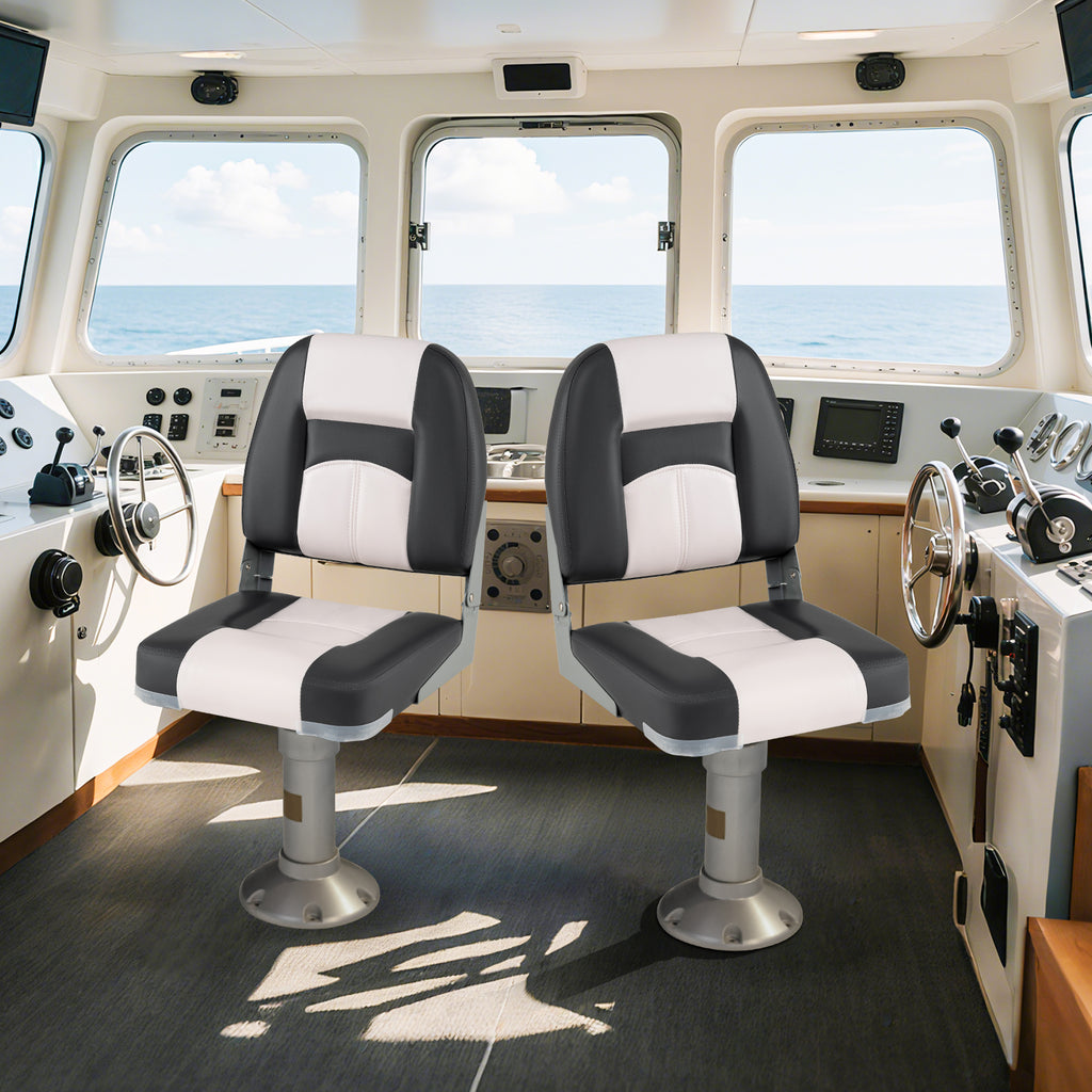Boat Seats with Thick Sponge Padding & Fixing Bolts - Gray, 2-Pack