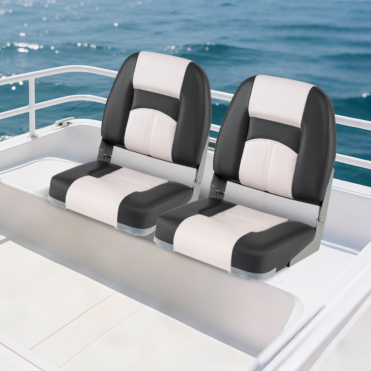 Boat Seats with Thick Sponge Padding & Fixing Bolts - Gray, 2-Pack