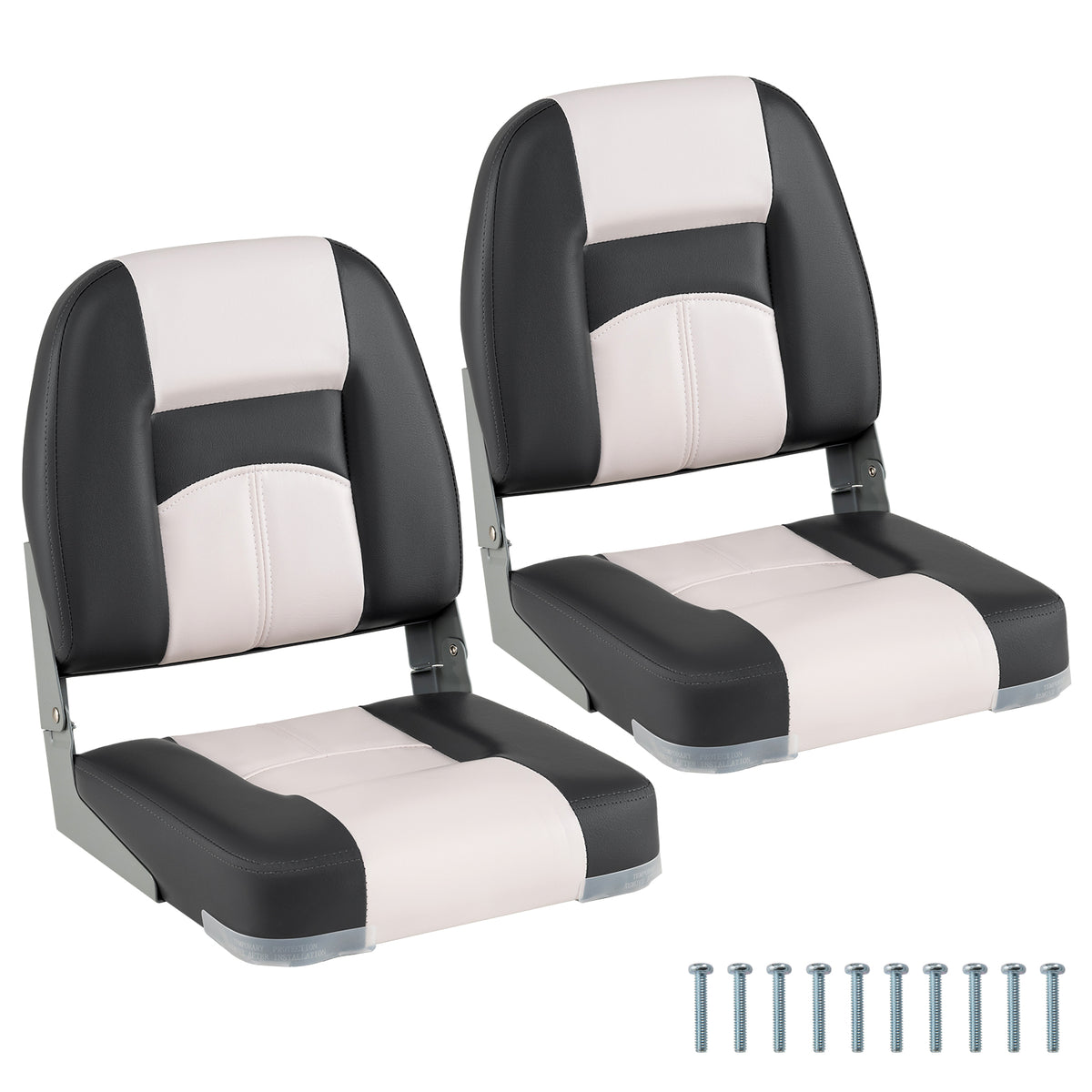 Boat Seats with Thick Sponge Padding & Fixing Bolts - Gray, 2-Pack