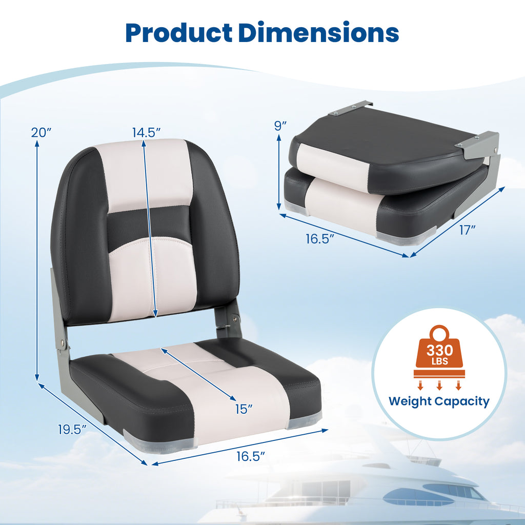 Boat Seats with Thick Sponge Padding & Fixing Bolts - Gray, 2-Pack