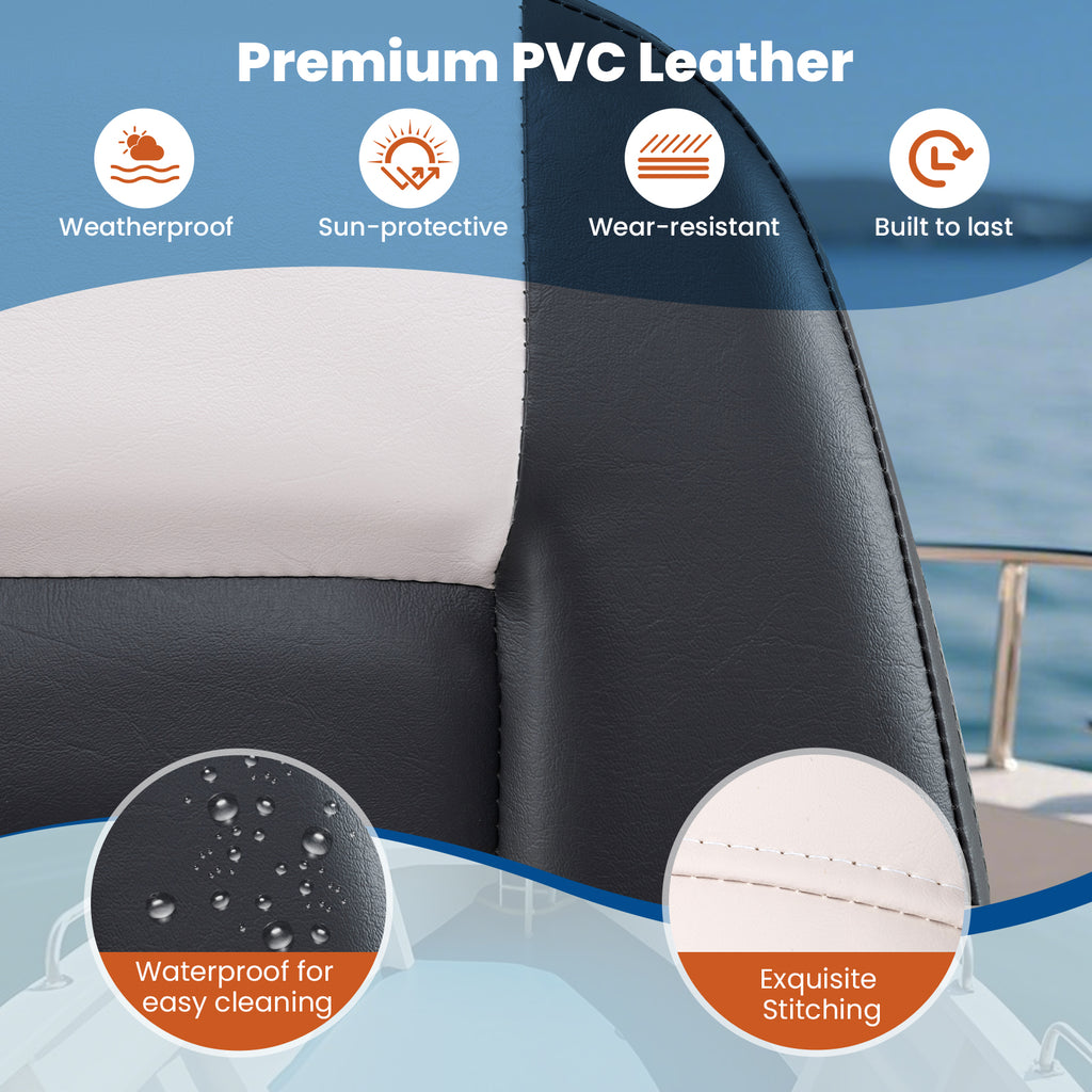 Boat Seats with Thick Sponge Padding & Fixing Bolts - Gray, 2-Pack