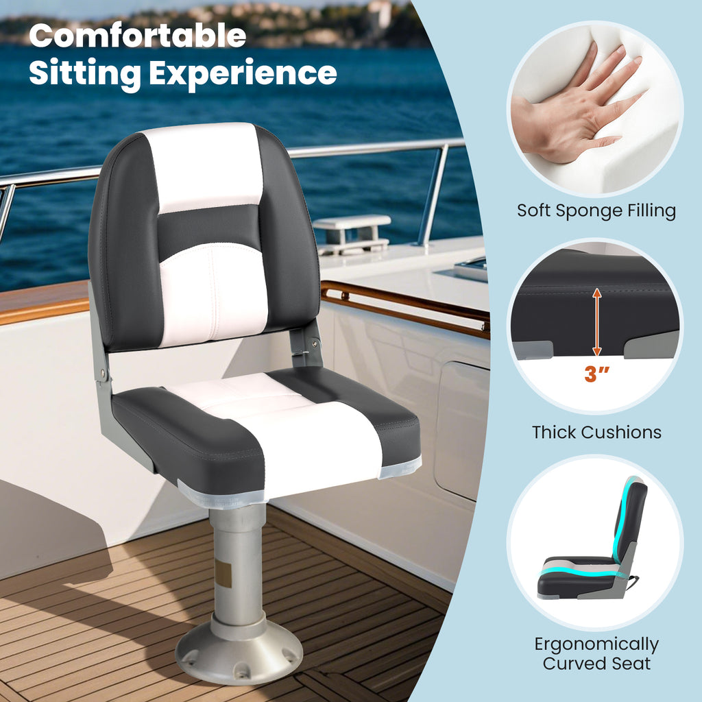Boat Seats with Thick Sponge Padding & Fixing Bolts - Gray, 2-Pack