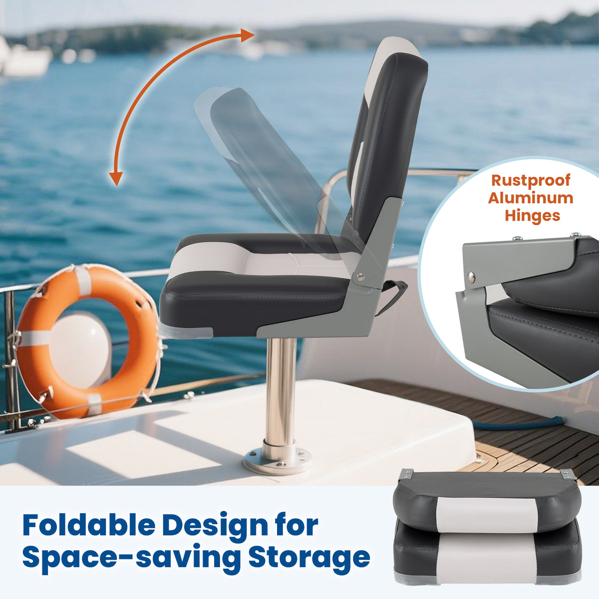 Boat Seats with Thick Sponge Padding & Fixing Bolts - Gray, 2-Pack