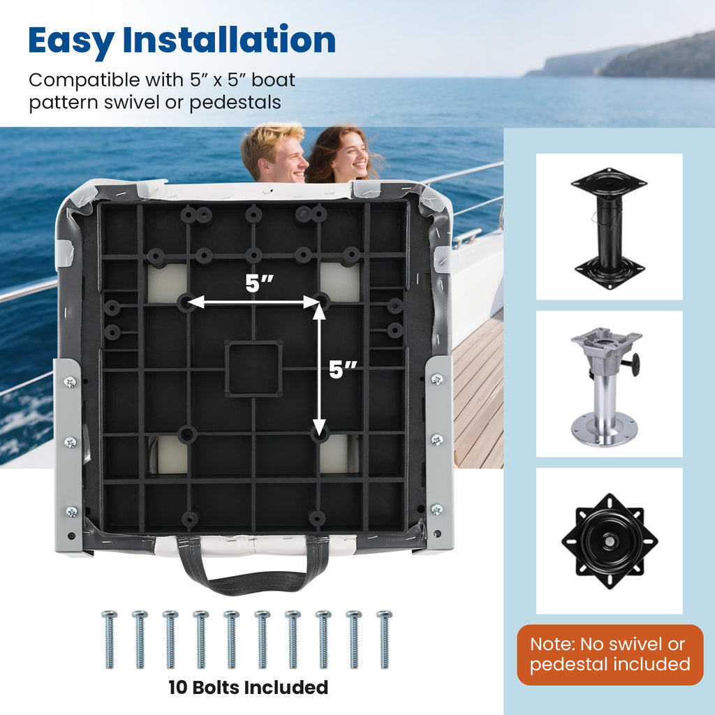 Boat Seats with Thick Sponge Padding & Fixing Bolts - Gray, 2-Pack