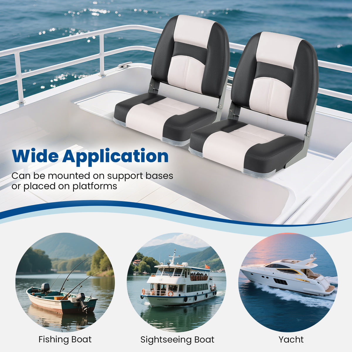 Boat Seats with Thick Sponge Padding & Fixing Bolts - Gray, 2-Pack