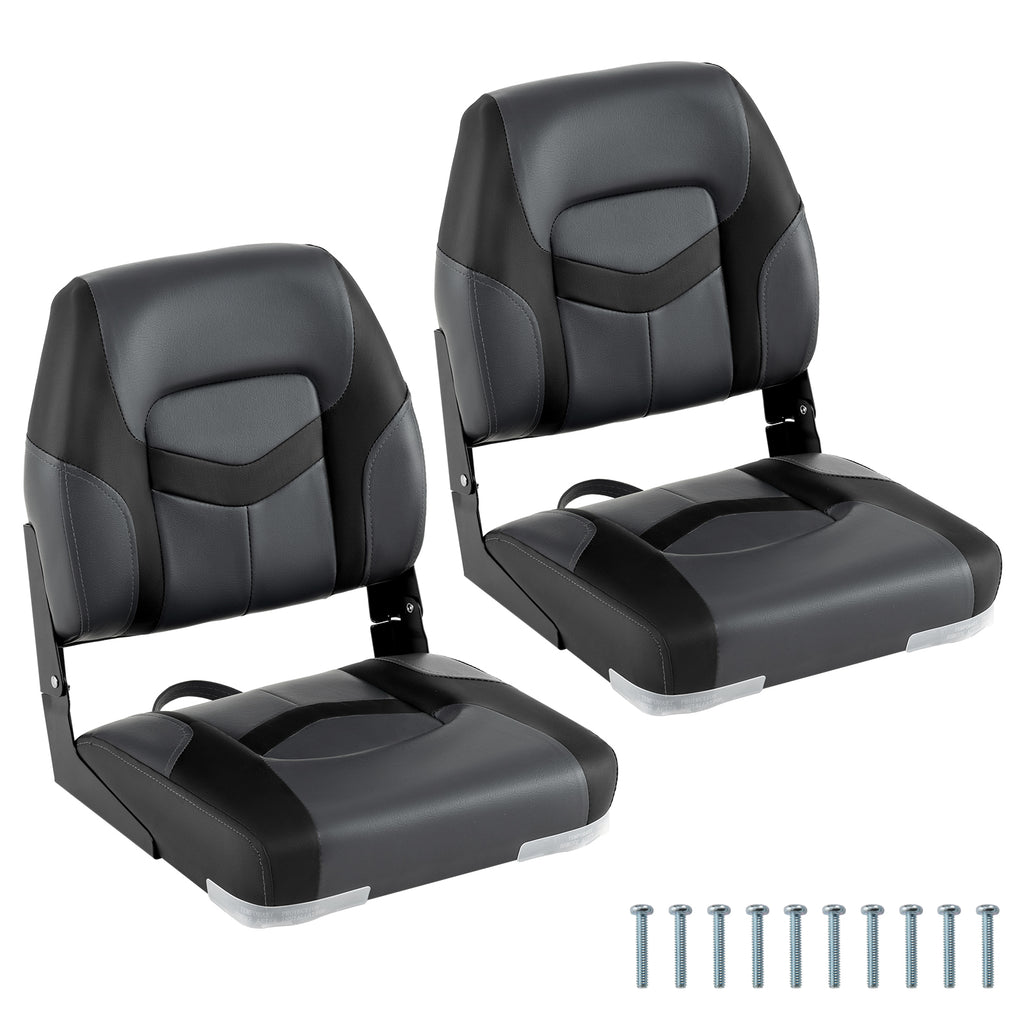 Boat Seat Set with Fixing Bolts and Hinges - Black, Weather-Resistant Cushioned Seating