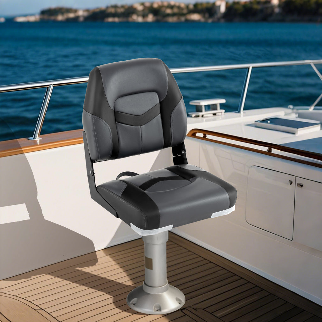 Boat Seat Set with Fixing Bolts and Hinges - Black, Weather-Resistant Cushioned Seating