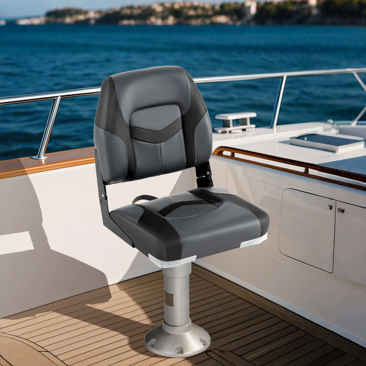 Boat Seat Set with Fixing Bolts and Hinges - Black, Weather-Resistant Cushioned Seating
