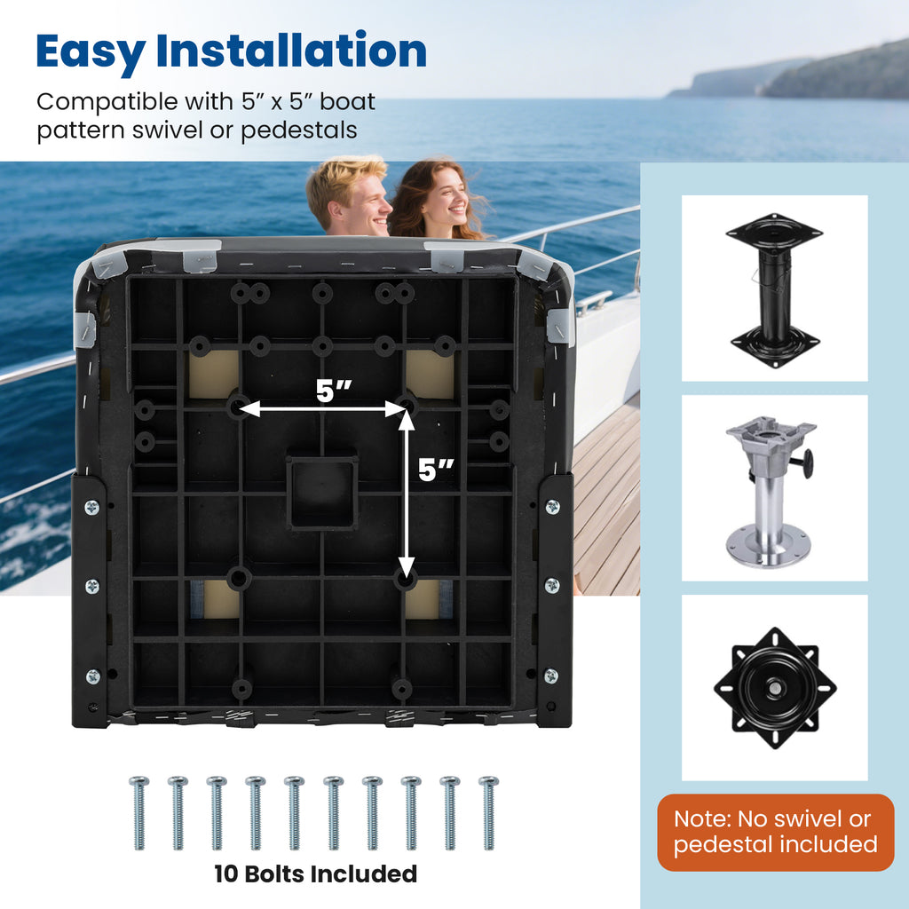 Boat Seat Set with Fixing Bolts and Hinges - Black, Weather-Resistant Cushioned Seating