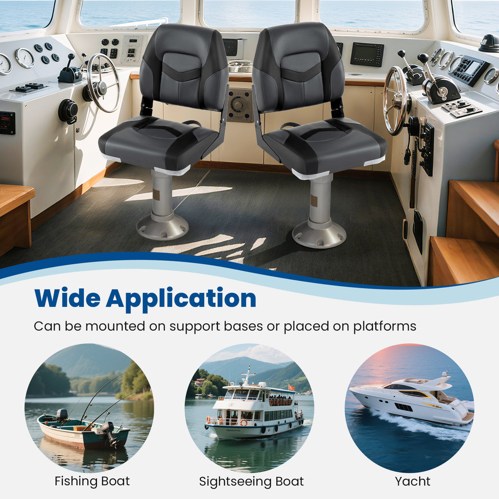 Boat Seat Set with Fixing Bolts and Hinges - Black, Weather-Resistant Cushioned Seating