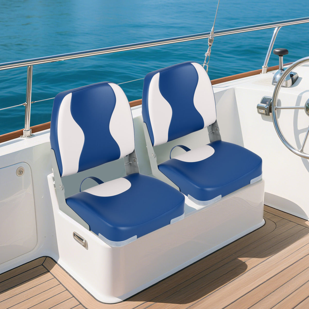 Boat Seats with Thick Sponge Padding - Blue, 2-Pack, Weather-Resistant