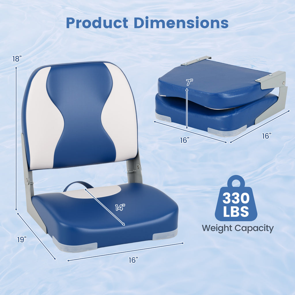 Boat Seats with Thick Sponge Padding - Blue, 2-Pack, Weather-Resistant