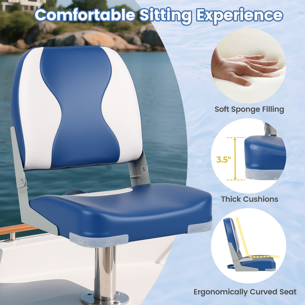 Boat Seats with Thick Sponge Padding - Blue, 2-Pack, Weather-Resistant