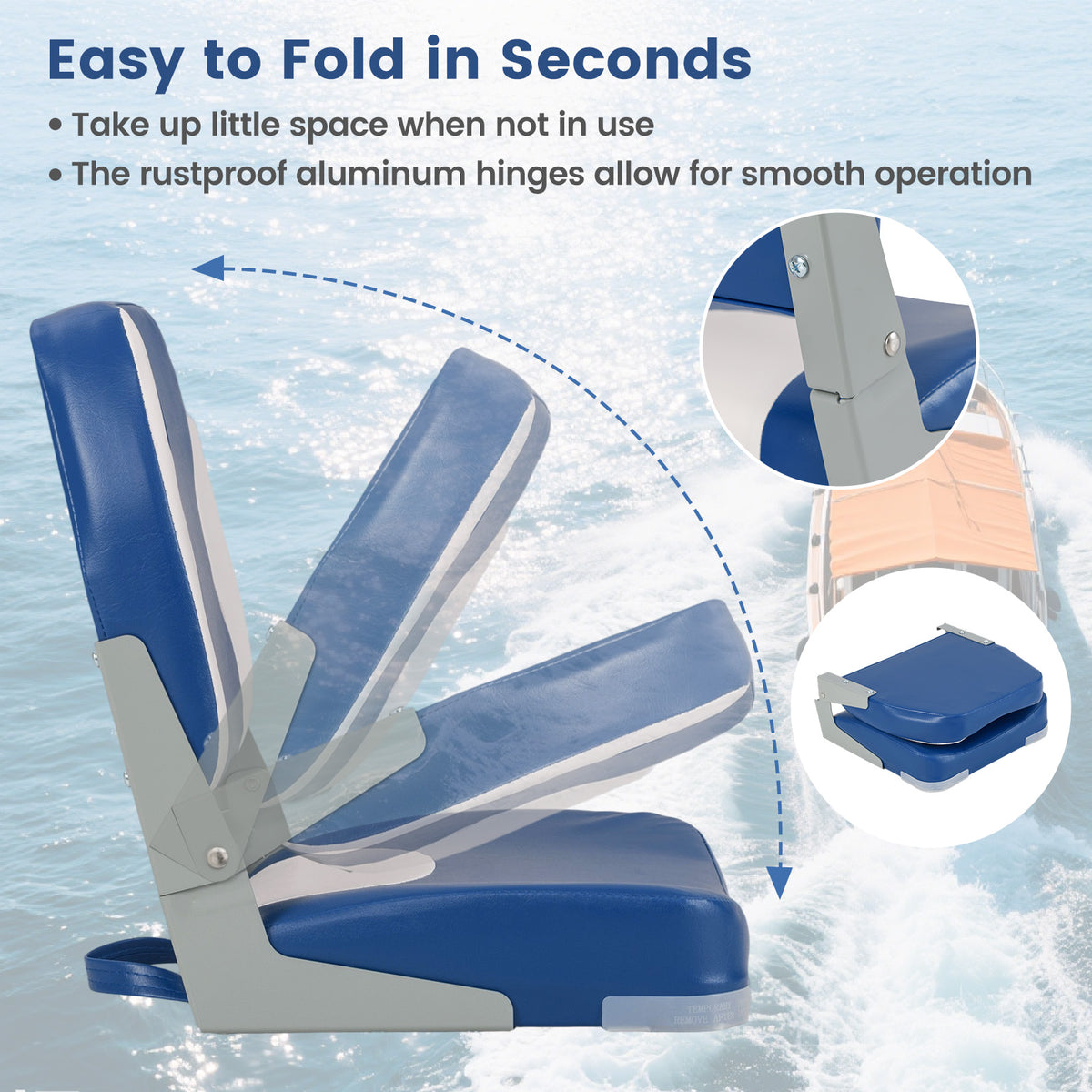 Boat Seats with Thick Sponge Padding - Blue, 2-Pack, Weather-Resistant