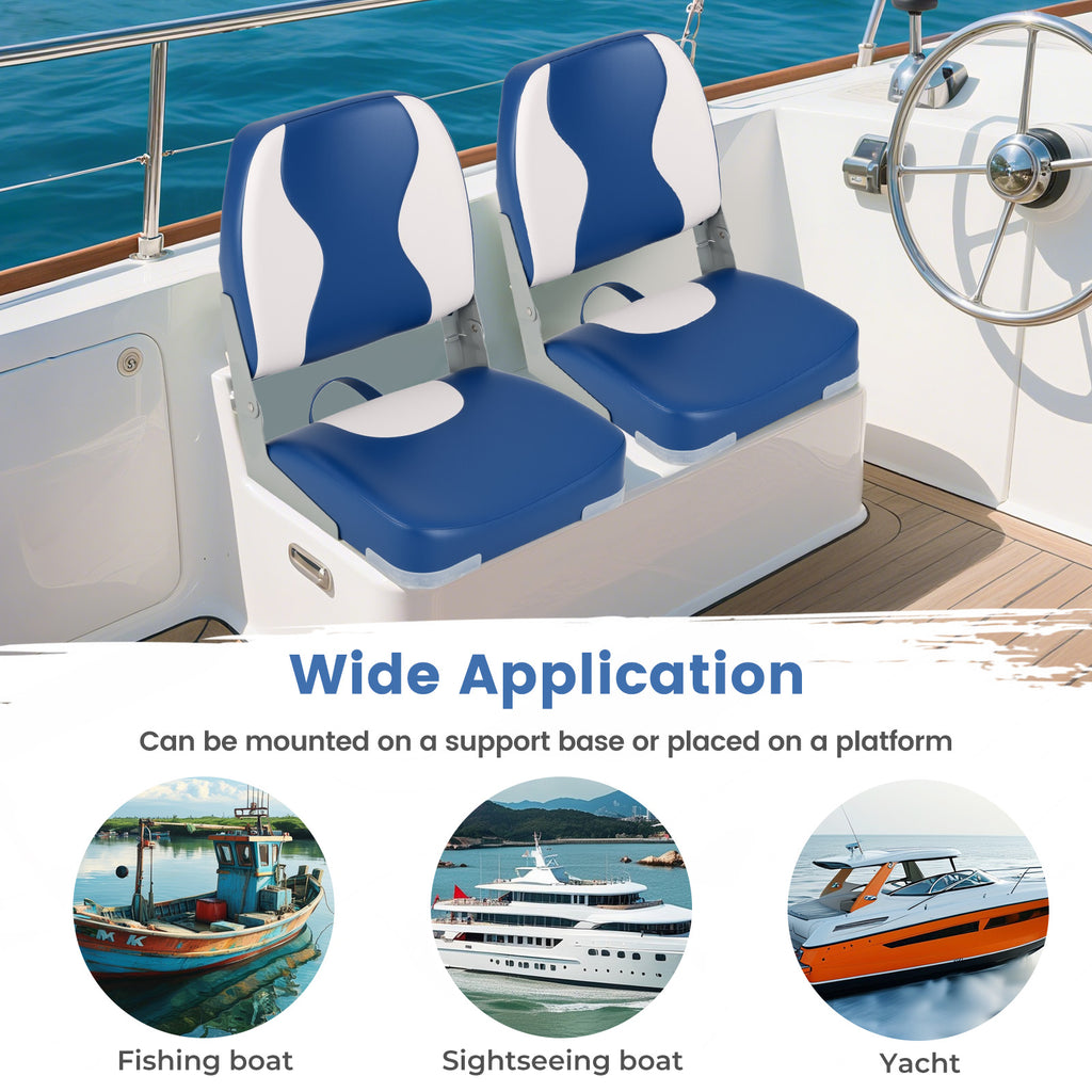 Boat Seats with Thick Sponge Padding - Blue, 2-Pack, Weather-Resistant
