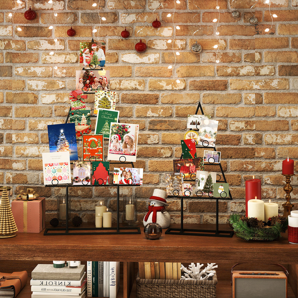 Christmas Tree Photo Holder Set with 36 Clips & Metal Rack - Black - 2 Pack