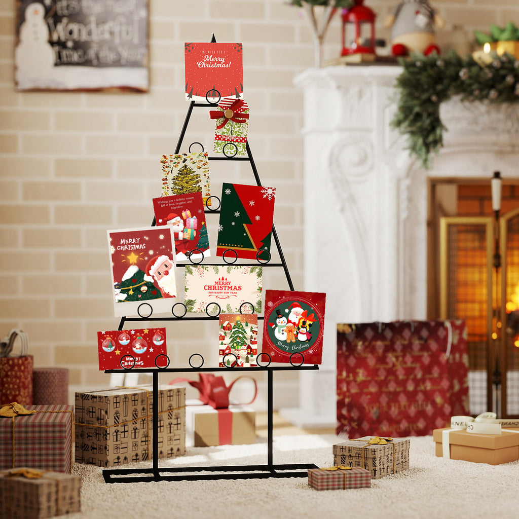 Christmas Tree Photo Holder Set with 36 Clips & Metal Rack - Black - 2 Pack