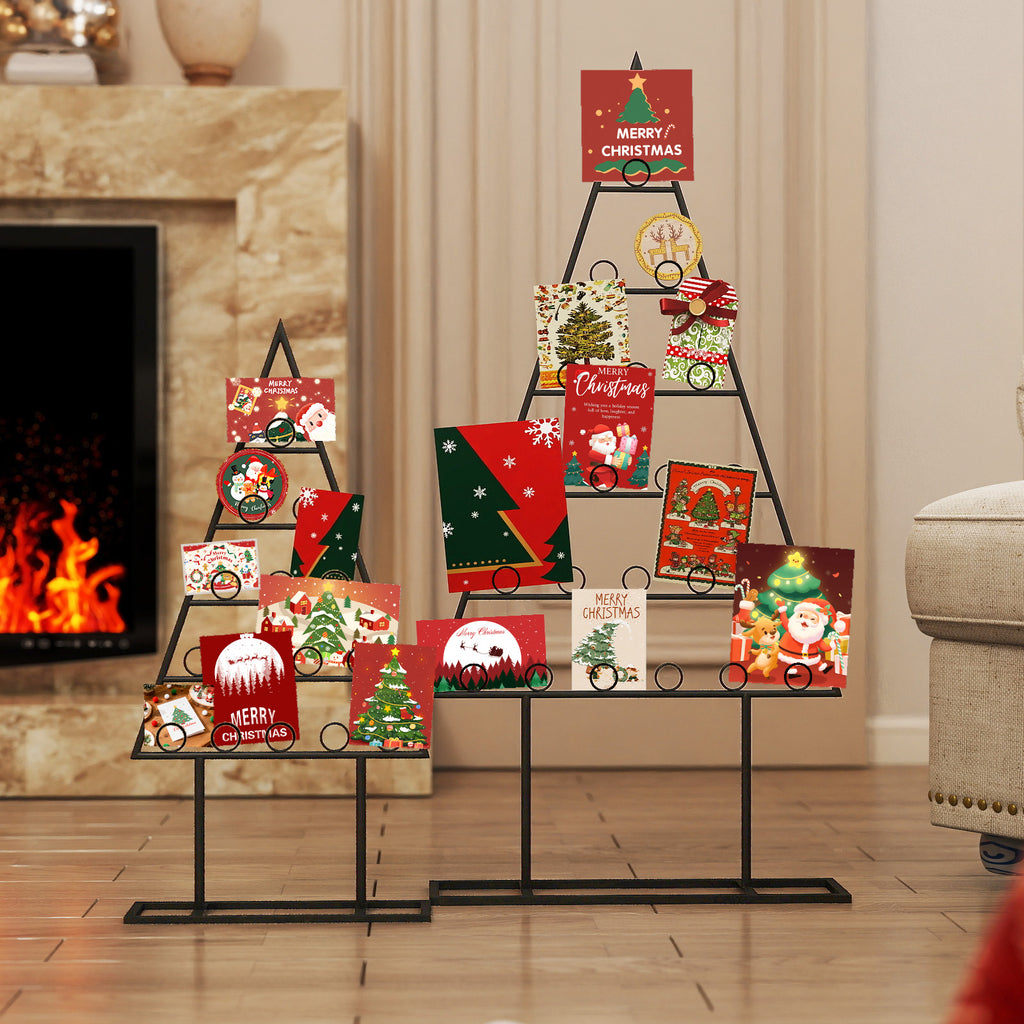 Christmas Tree Photo Holder Set with 36 Clips & Metal Rack - Black - 2 Pack