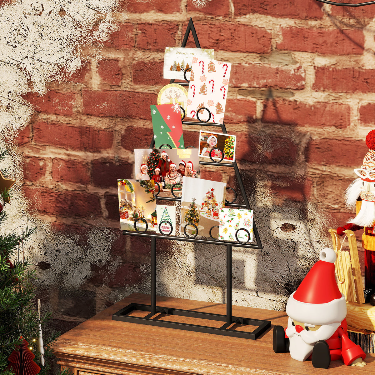 Christmas Tree Photo Holder Set with 36 Clips & Metal Rack - Black - 2 Pack