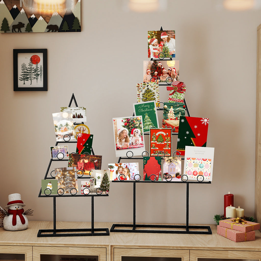 Christmas Tree Photo Holder Set with 36 Clips & Metal Rack - Black - 2 Pack