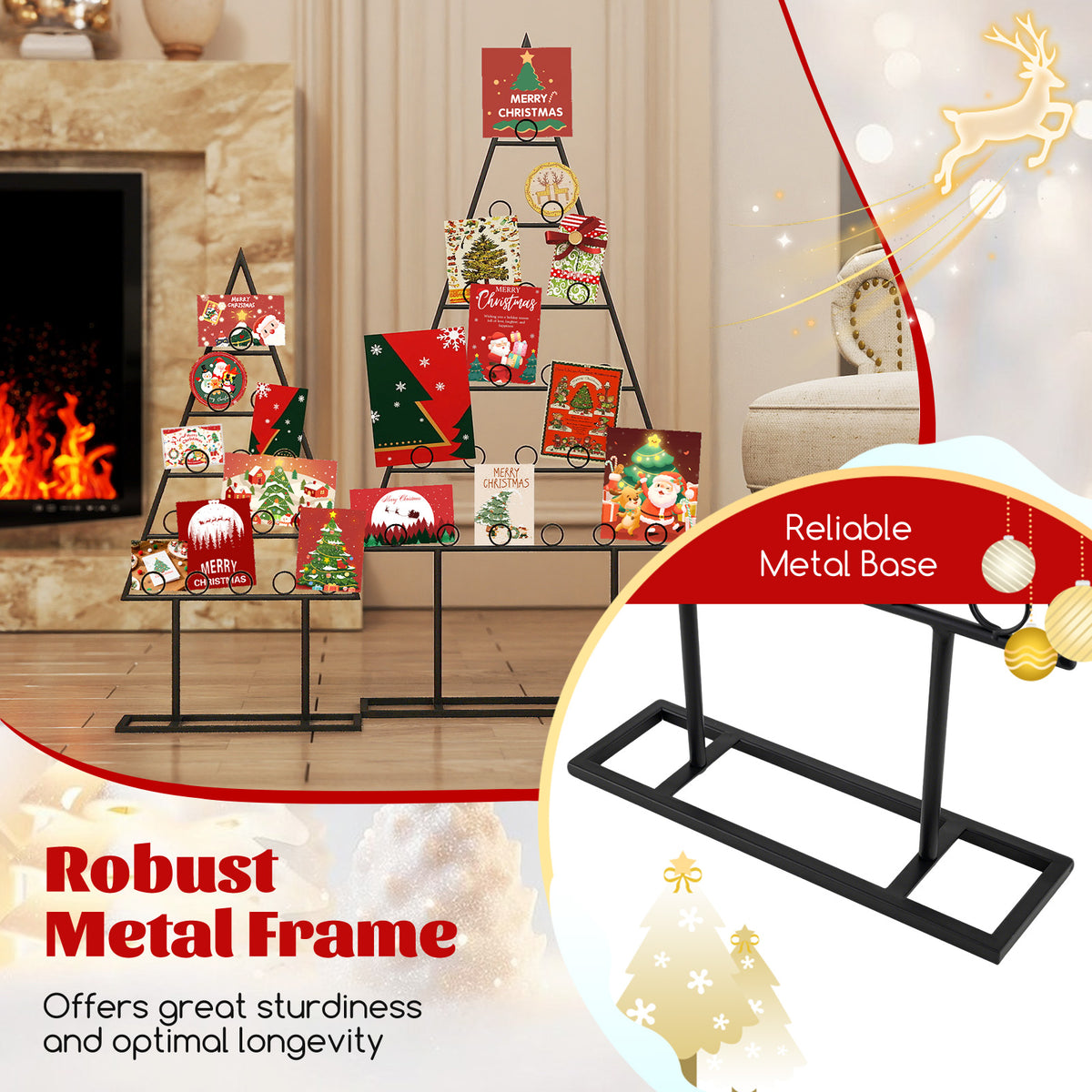 Christmas Tree Photo Holder Set with 36 Clips & Metal Rack - Black - 2 Pack