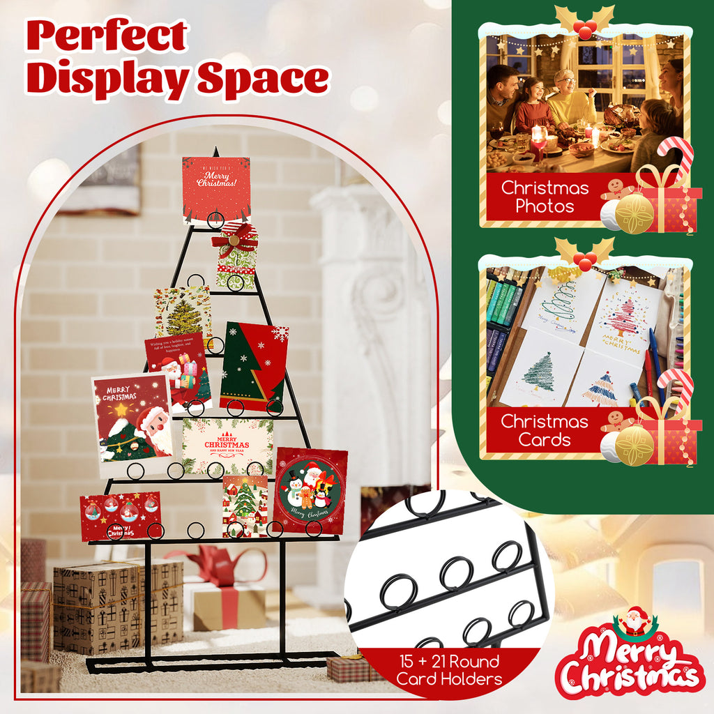 Christmas Tree Photo Holder Set with 36 Clips & Metal Rack - Black - 2 Pack