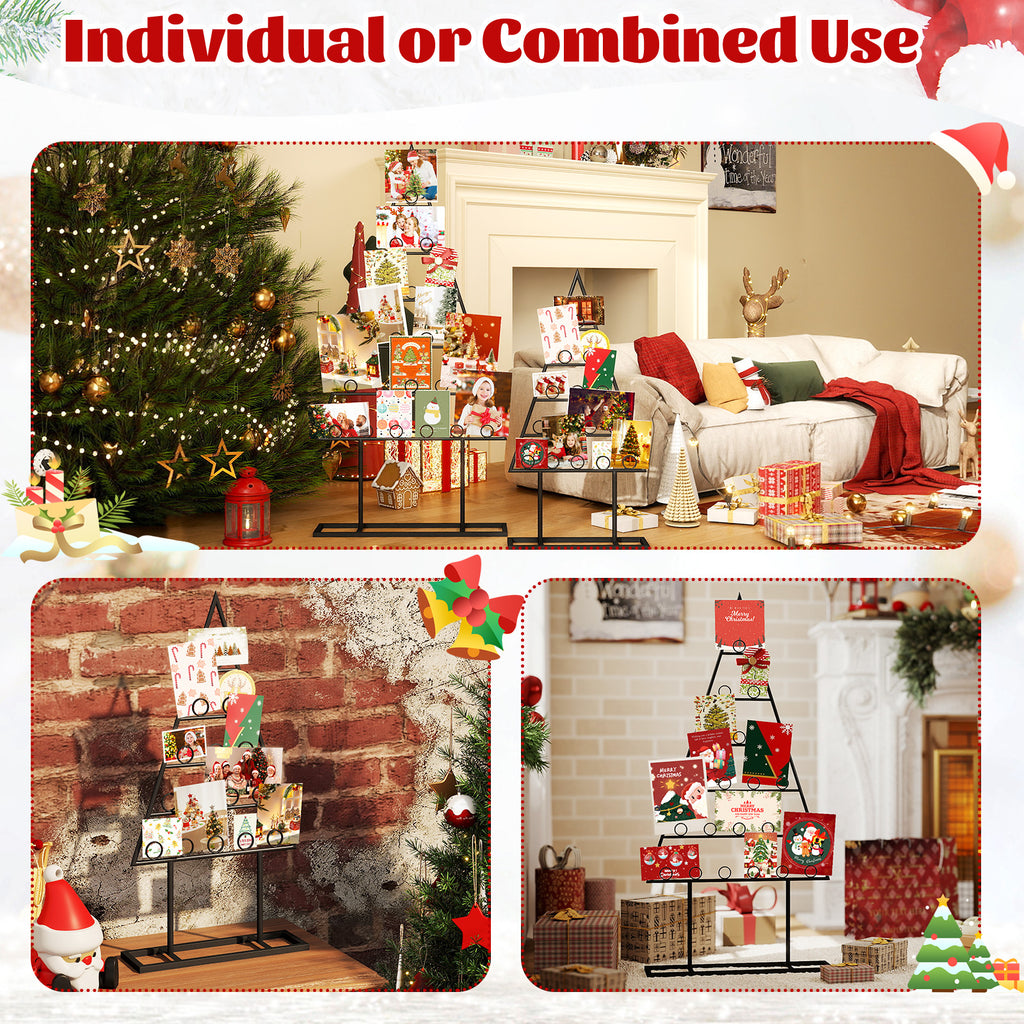 Christmas Tree Photo Holder Set with 36 Clips & Metal Rack - Black - 2 Pack