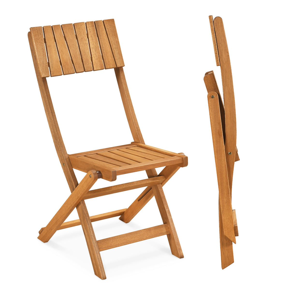 2 Pack Folding Chairs Sturdy Wood Dining with Slatted Backrest and