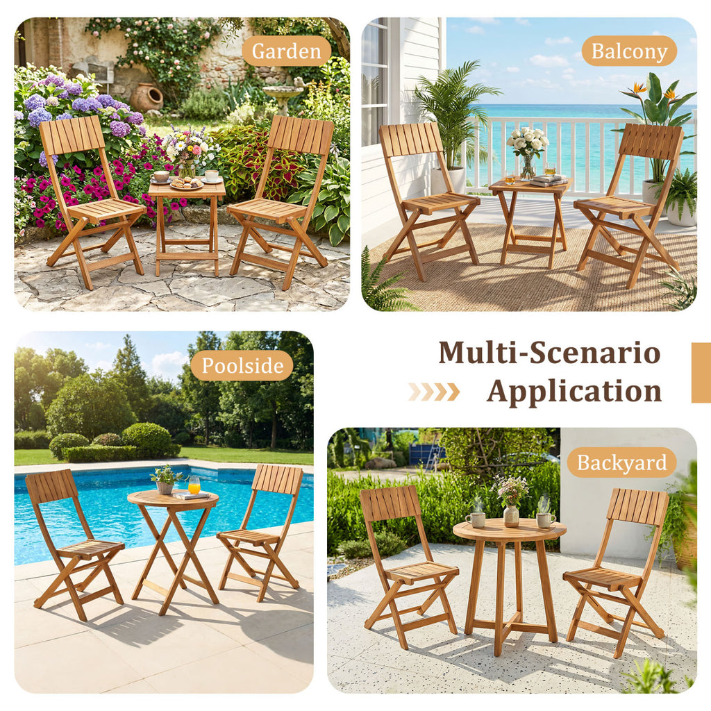2 Pack Folding Chairs Sturdy Wood Dining with Slatted Backrest and