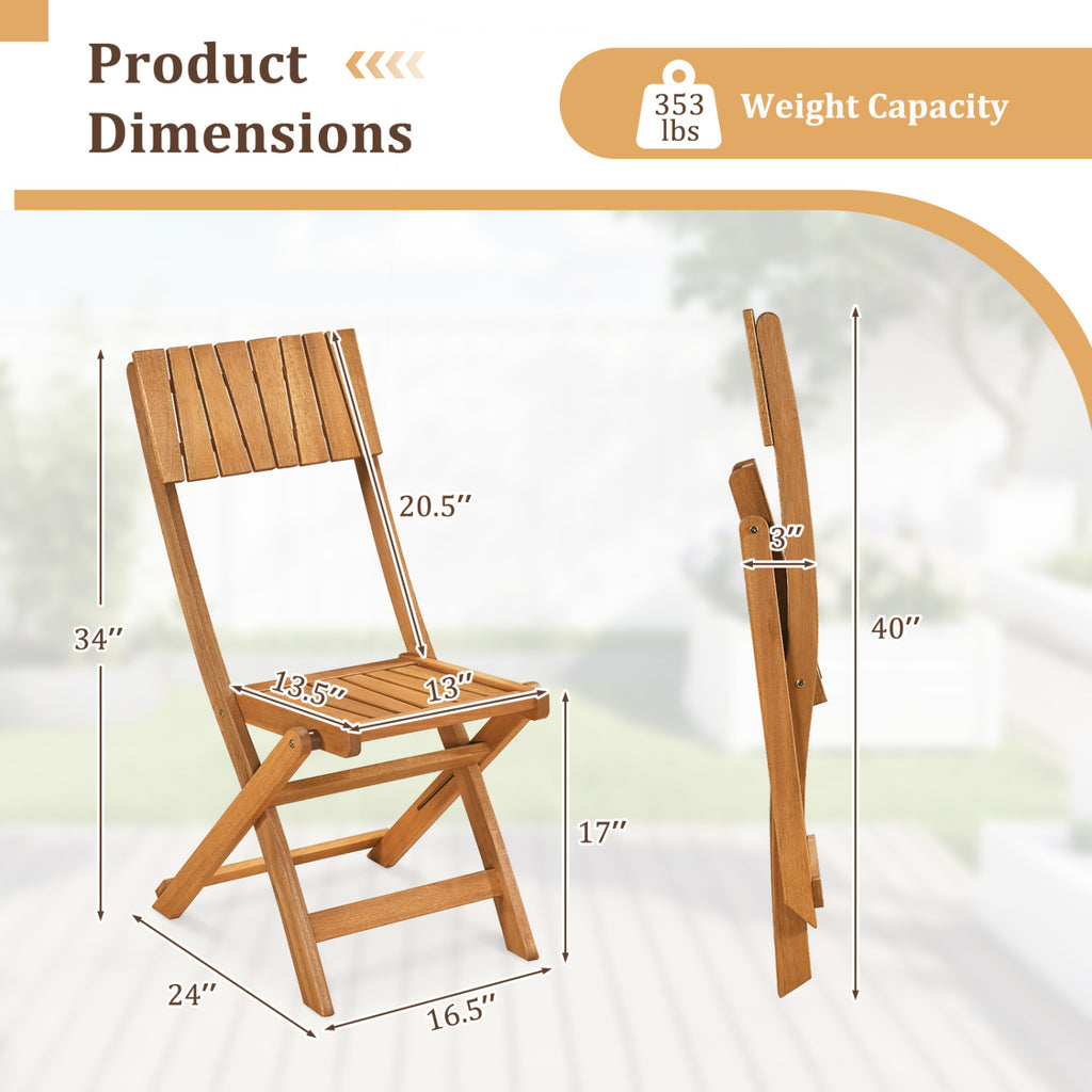 2 Pack Folding Chairs Sturdy Wood Dining with Slatted Backrest and
