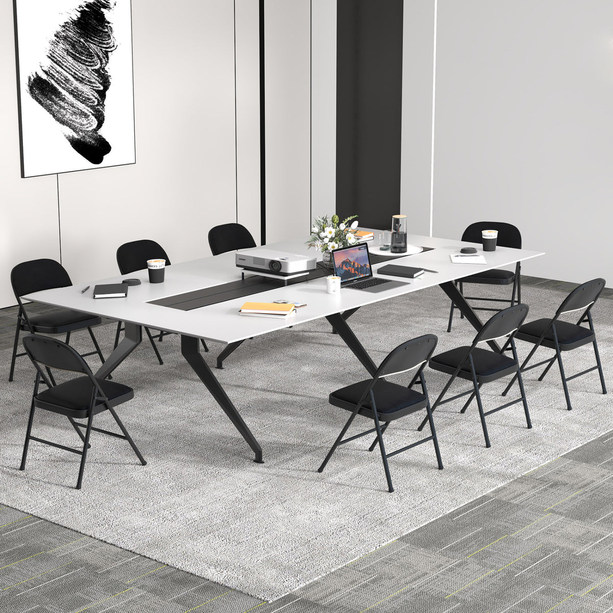 4 Pack Folding Chairs with Metal Frame, PVC Leather – Black
