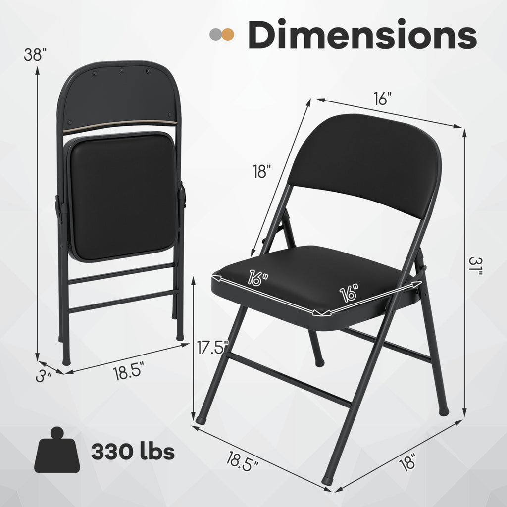 4 Pack Folding Chairs with Metal Frame, PVC Leather – Black