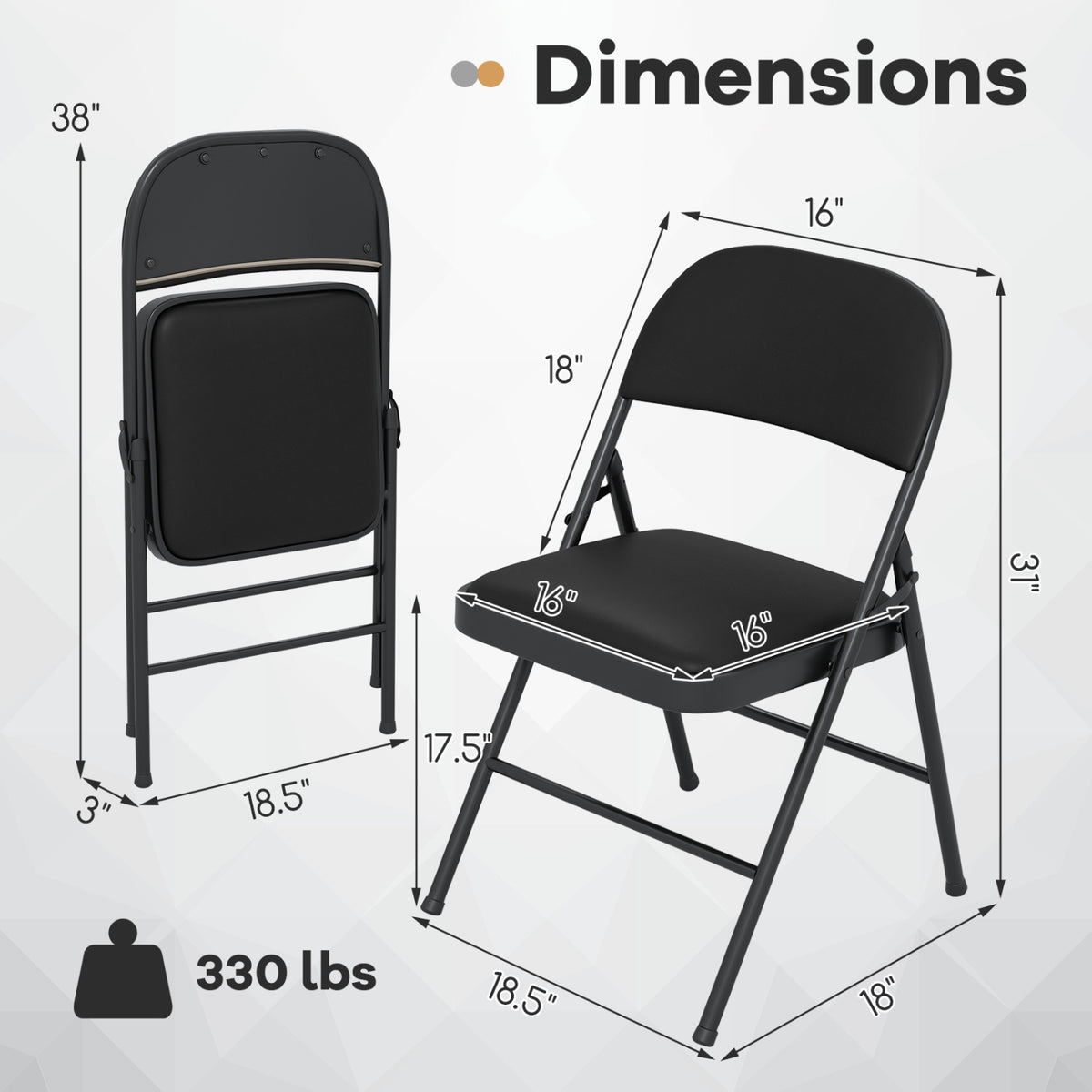 4 Pack Folding Chairs with Metal Frame, PVC Leather – Black