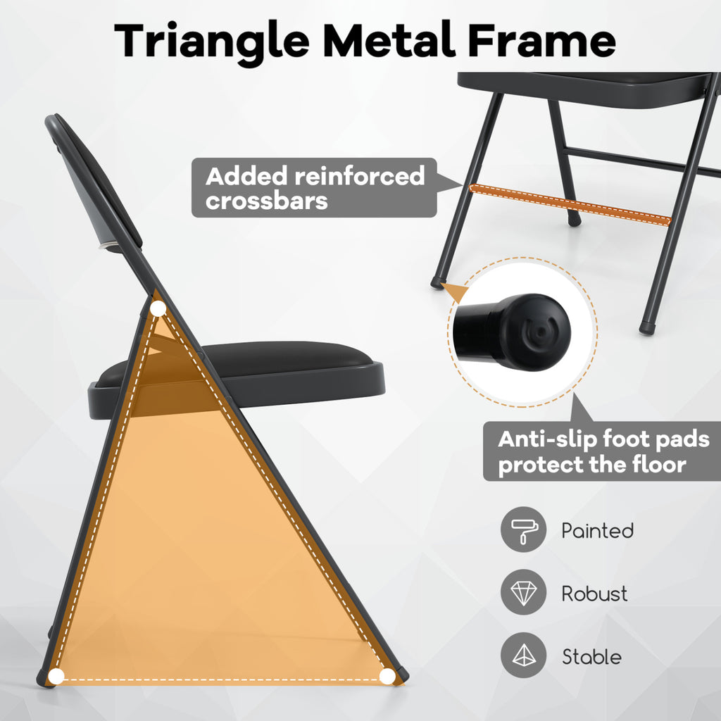 4 Pack Folding Chairs with Metal Frame, PVC Leather – Black
