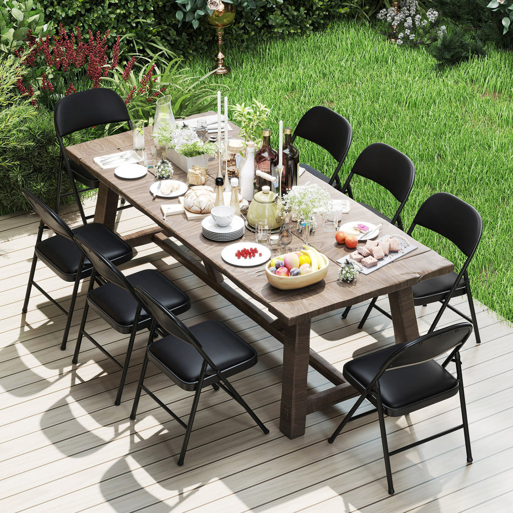 4 Pack Folding Chairs with Metal Frame, PVC Leather – Black