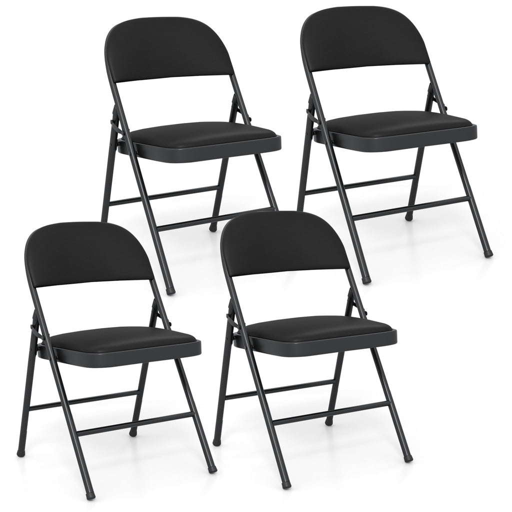 4 Pack Folding Chairs with Metal Frame, PVC Leather – Black