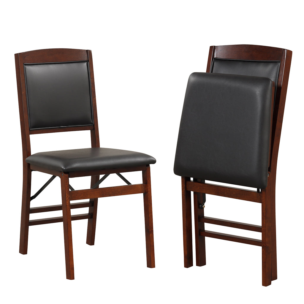 Folding Dining Chair with Padded Seat, Brown PVC Leather
