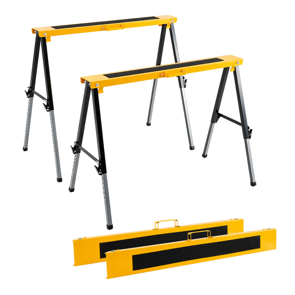 2 Pack Folding Saw Horses with 12 Adjustable Leg Heights and Handles