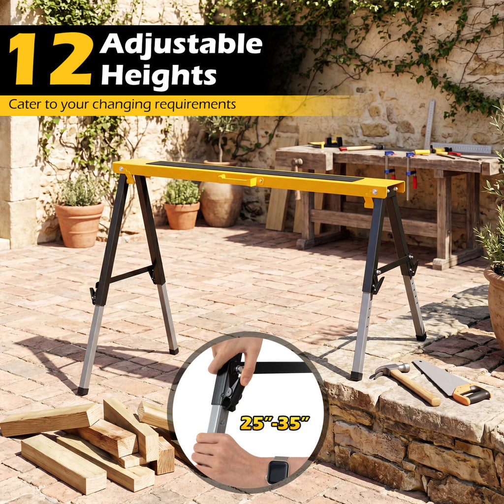 2 Pack Folding Saw Horses with 12 Adjustable Leg Heights and Handles