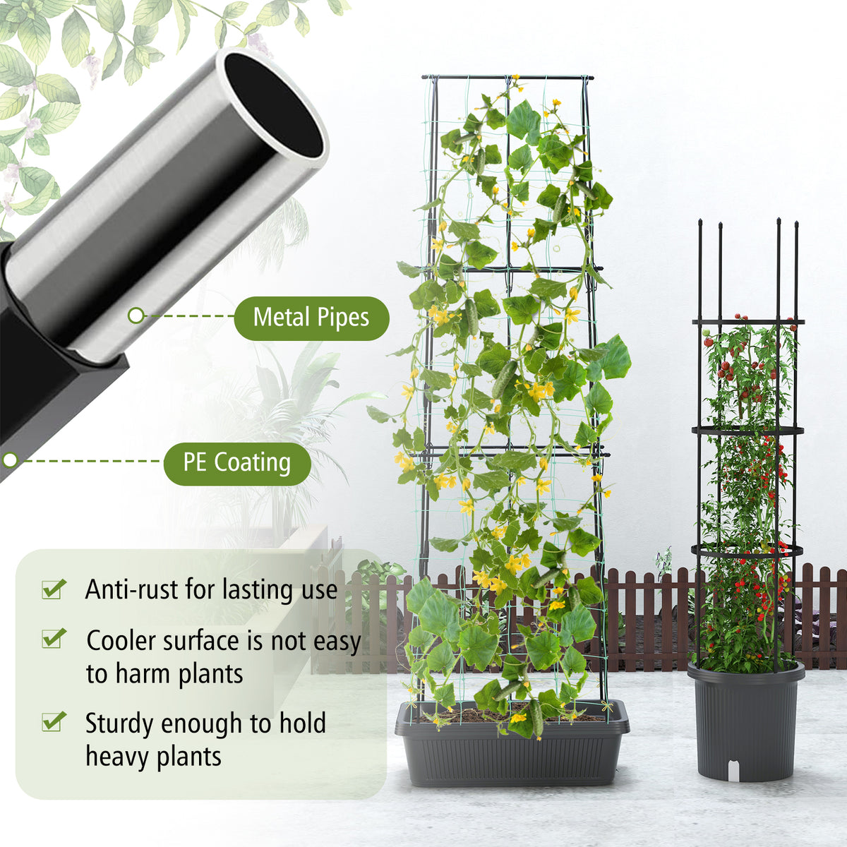 2 Pack Garden Planters with Trellis Cucumber Tomato Cage