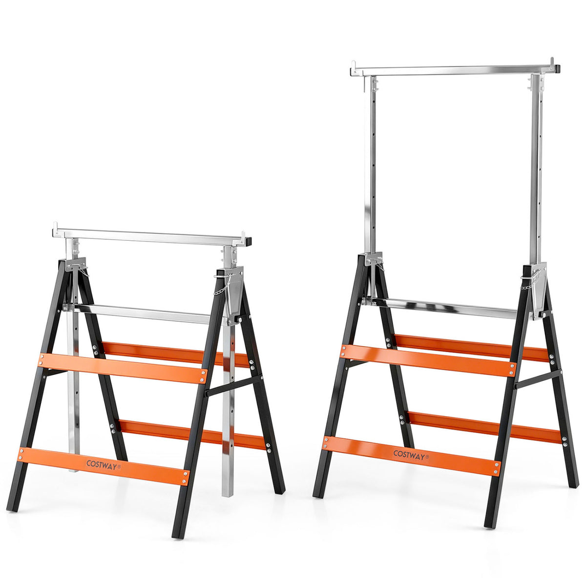 2 Pack Heavy Duty Metal Folding Saw Horses with Adjustable Height