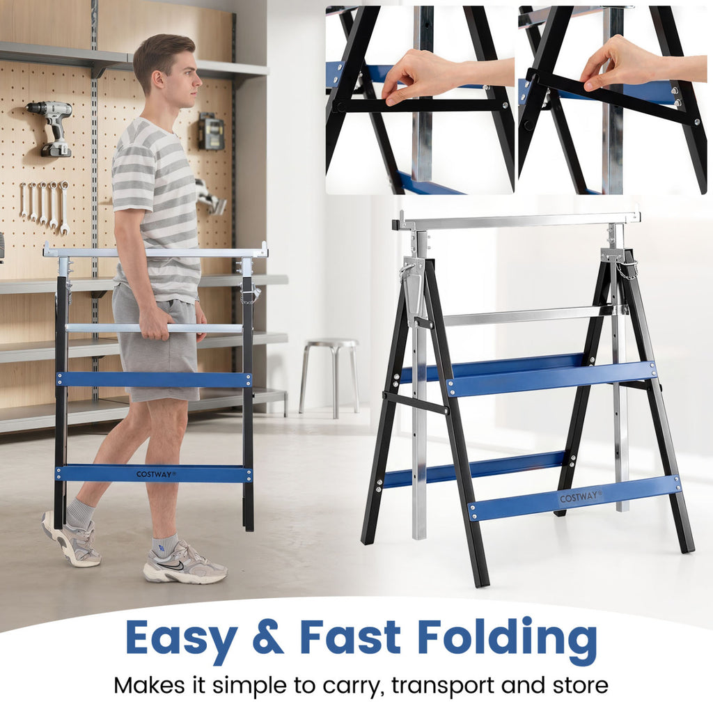 2 Pack Heavy Duty Metal Folding Saw Horses with Adjustable Height
