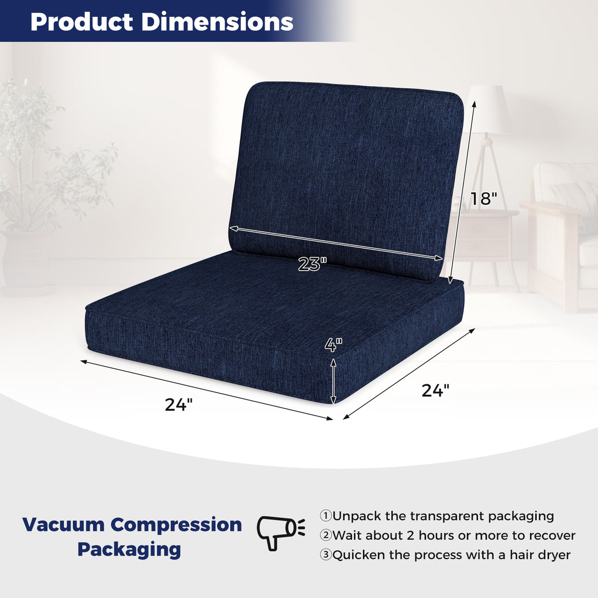 Outdoor Patio Cushion Set with Removable Covers - Navy
