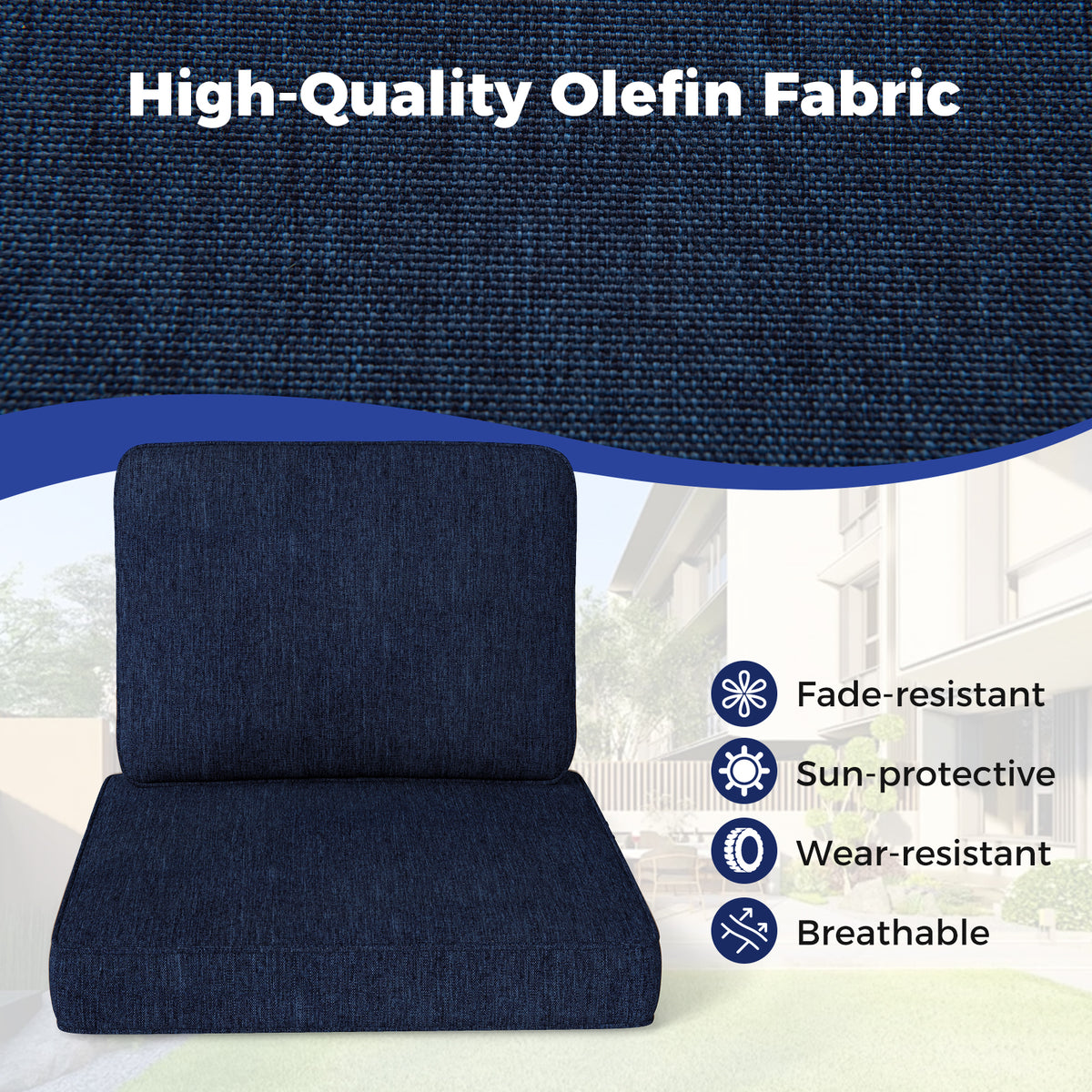 Outdoor Patio Cushion Set with Removable Covers - Navy